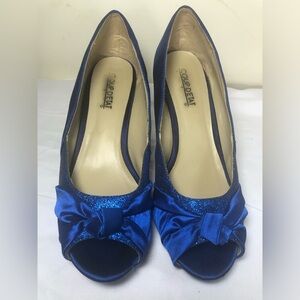 Women's Royal Blue Satin Peep-Toe Flats